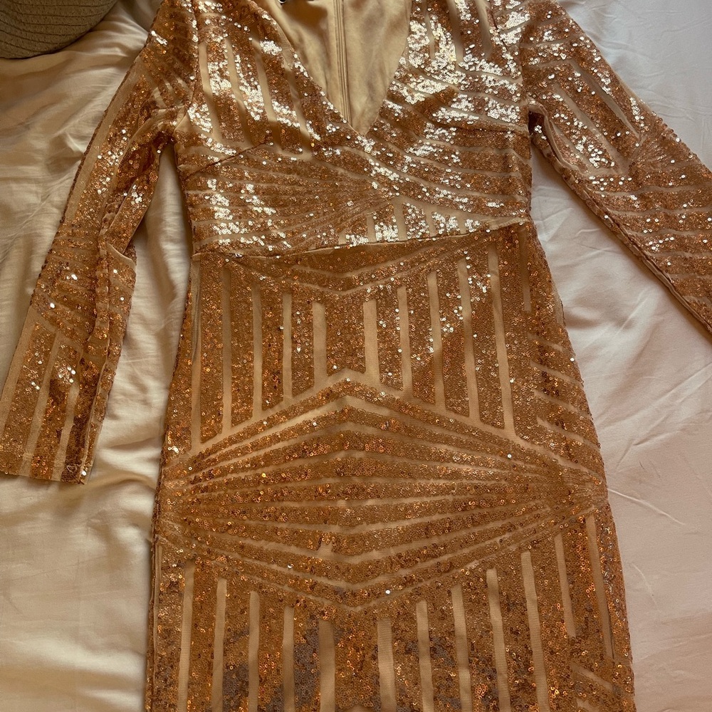 Glamorous Rose Gold Sequin Midi Dress